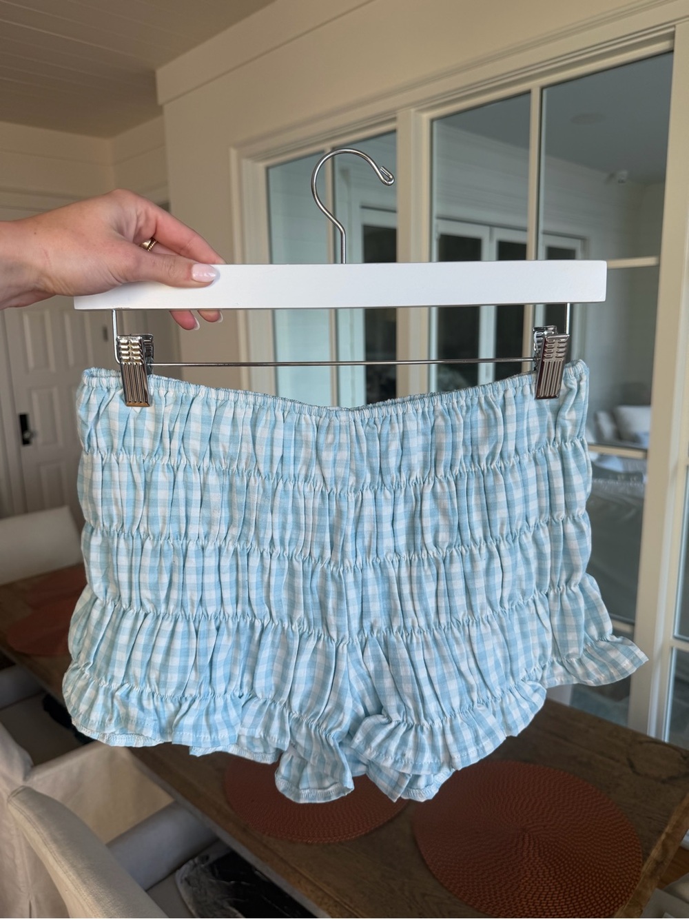 Hazel Boutique Gingham Ruffle Shorts in Blue & White